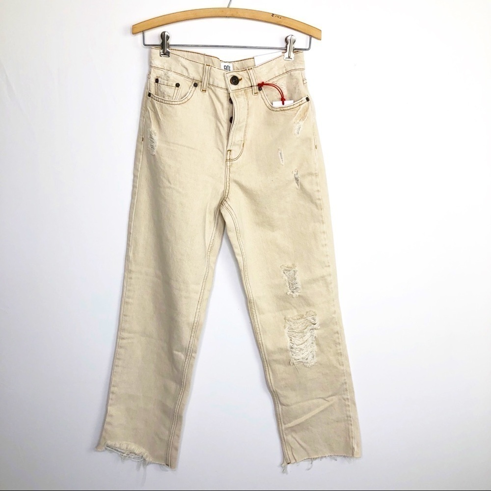 BDG Urban Outfitted buttonfly  khaki distressed raw hem high rise jeans